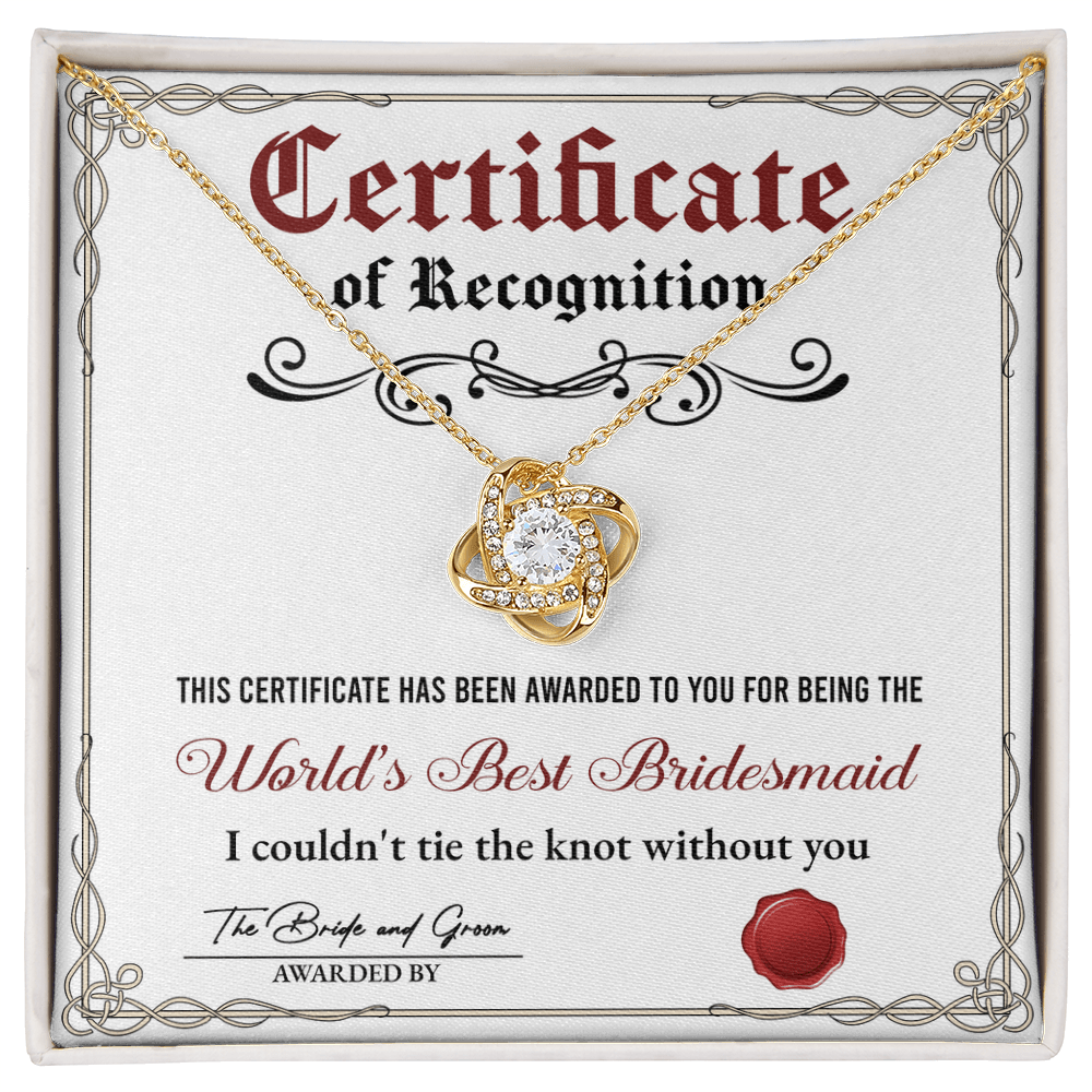Bridesmaide certificate of recognition