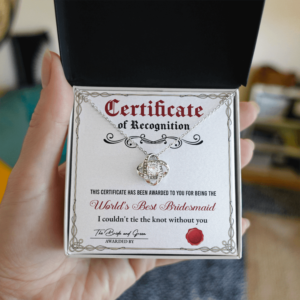 Bridesmaide certificate of recognition