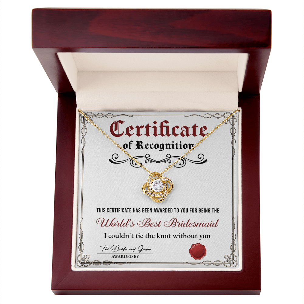 Bridesmaide certificate of recognition