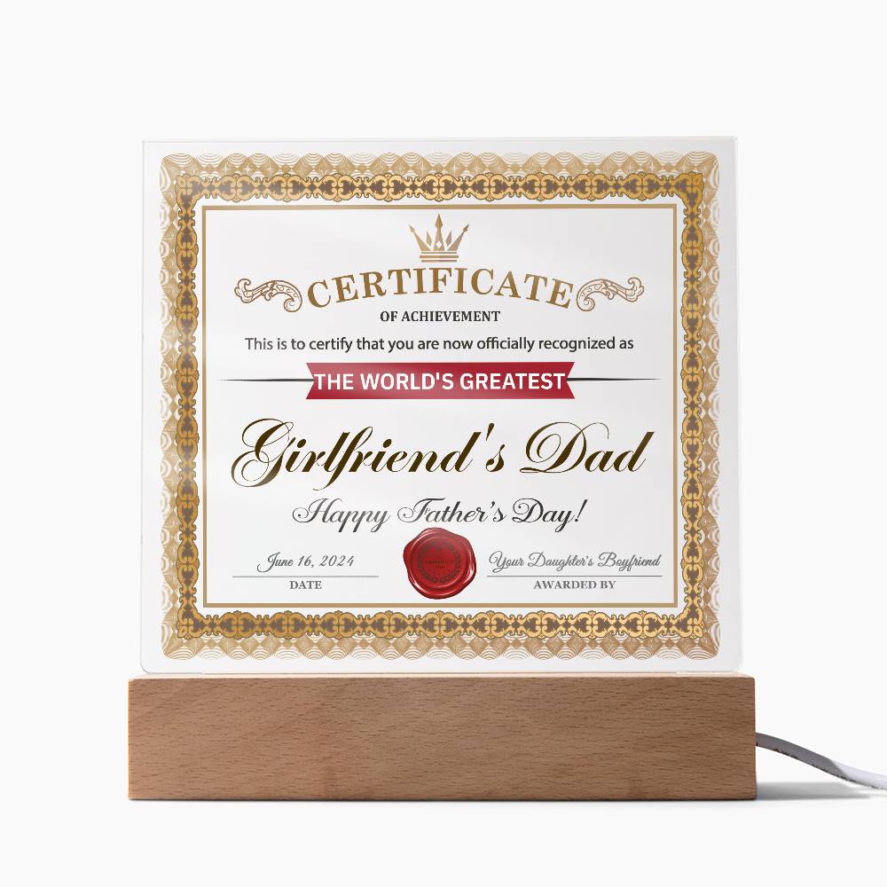 Girlfriend's Dad-Certificate of Achievement-Acrylic