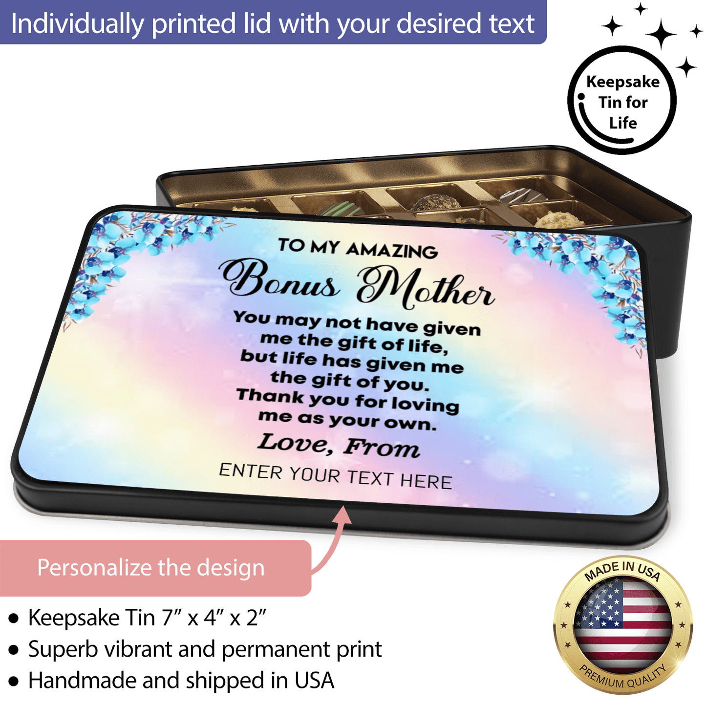 Amazing Bonus Mom Personalized Gift, Raspberry Truffle with Dark Chocolate Gift For Bonus Mom