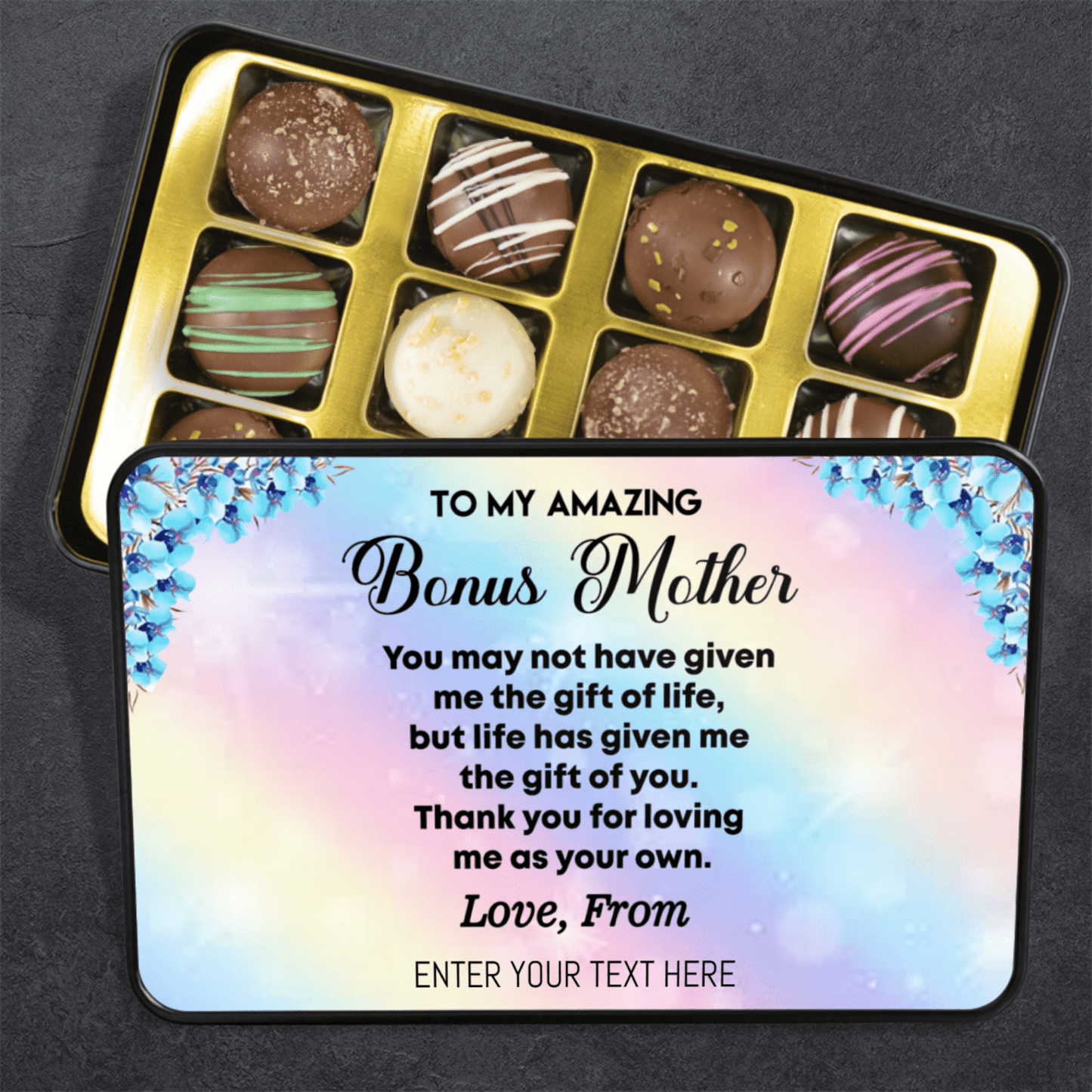 Amazing Bonus Mom Personalized Gift, Raspberry Truffle with Dark Chocolate Gift For Bonus Mom
