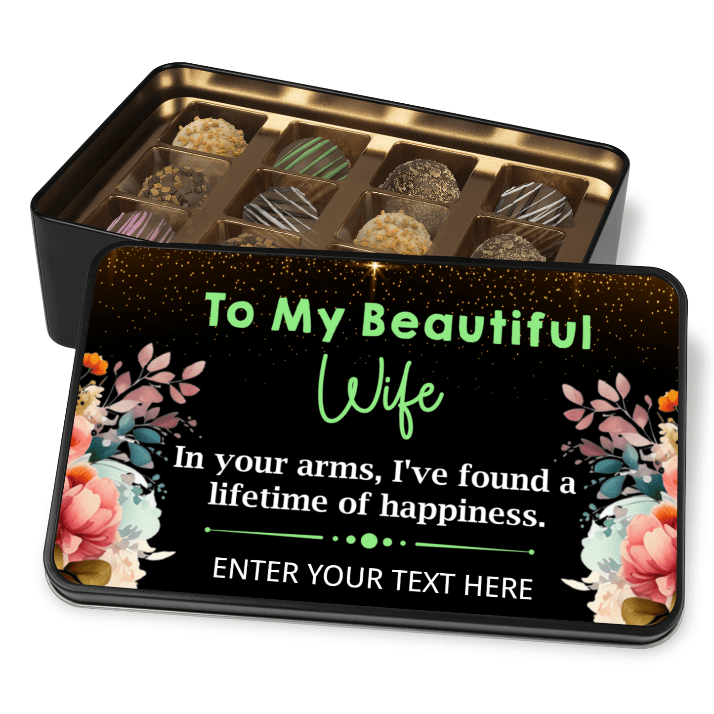 Best Anniversary Gift, Amazing Anniversary Gift, Tin Of Handmade Truffles With Personalized Text