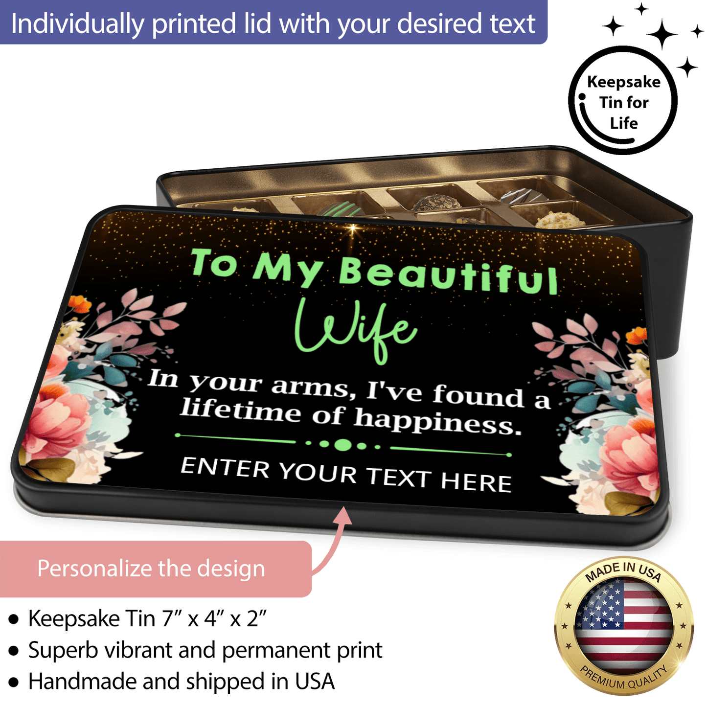 Best Anniversary Gift, Amazing Anniversary Gift, Tin Of Handmade Truffles With Personalized Text