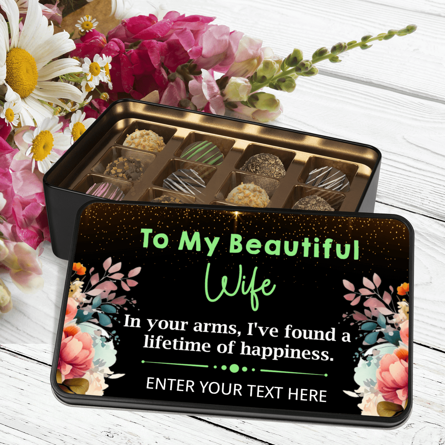 Best Anniversary Gift, Amazing Anniversary Gift, Tin Of Handmade Truffles With Personalized Text