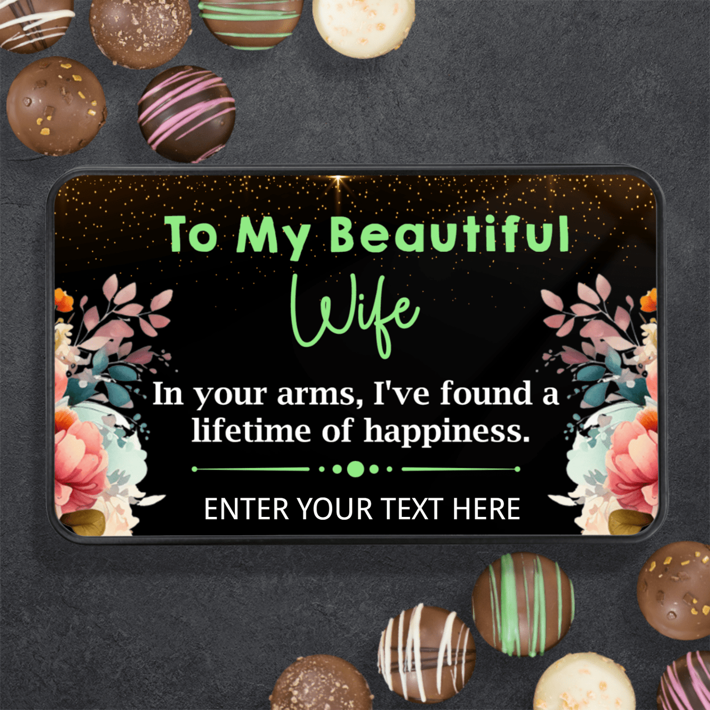 Best Anniversary Gift, Amazing Anniversary Gift, Tin Of Handmade Truffles With Personalized Text