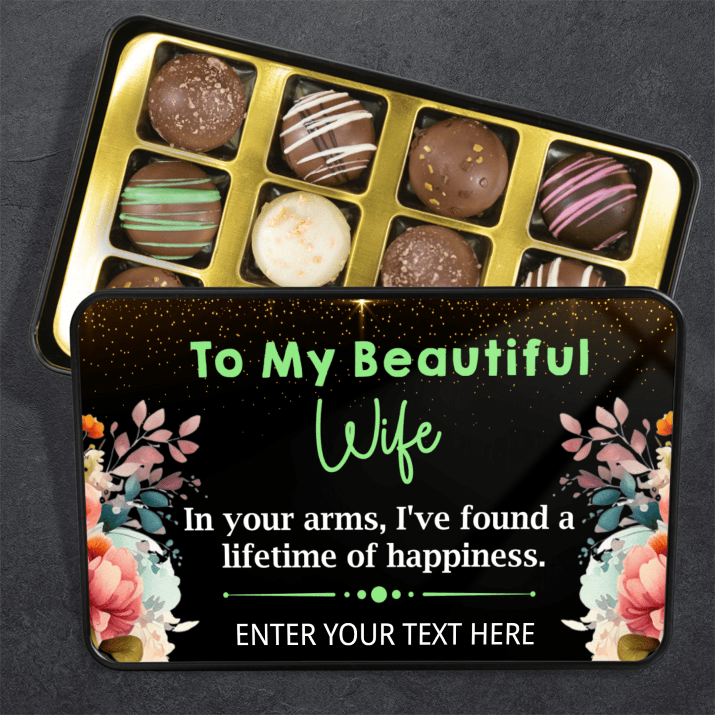 Best Anniversary Gift, Amazing Anniversary Gift, Tin Of Handmade Truffles With Personalized Text