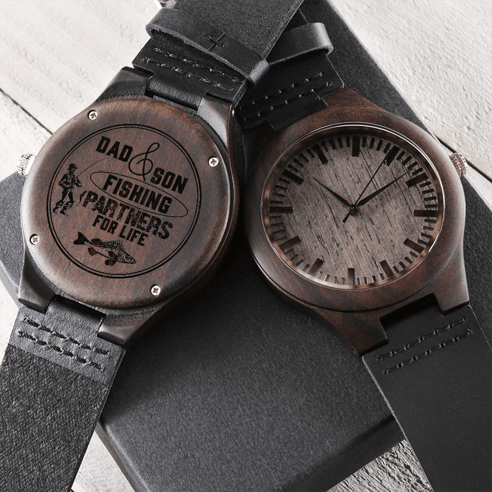 Dad And Son Fishing Partners Gift, Engraved Wooden Watch Gift For Dad - Shine-Smart