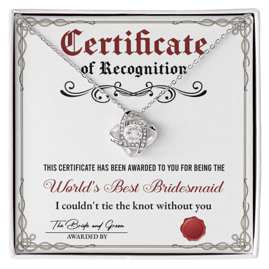 Bridesmaide certificate of recognition