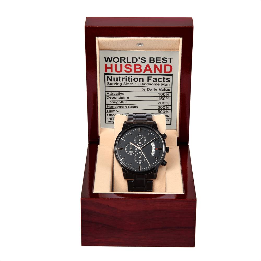 Husband-Nutrition Facts-Metal Chronograph Watch