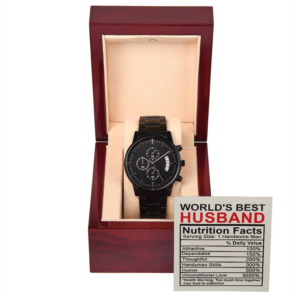 Husband-Nutrition Facts-Metal Chronograph Watch