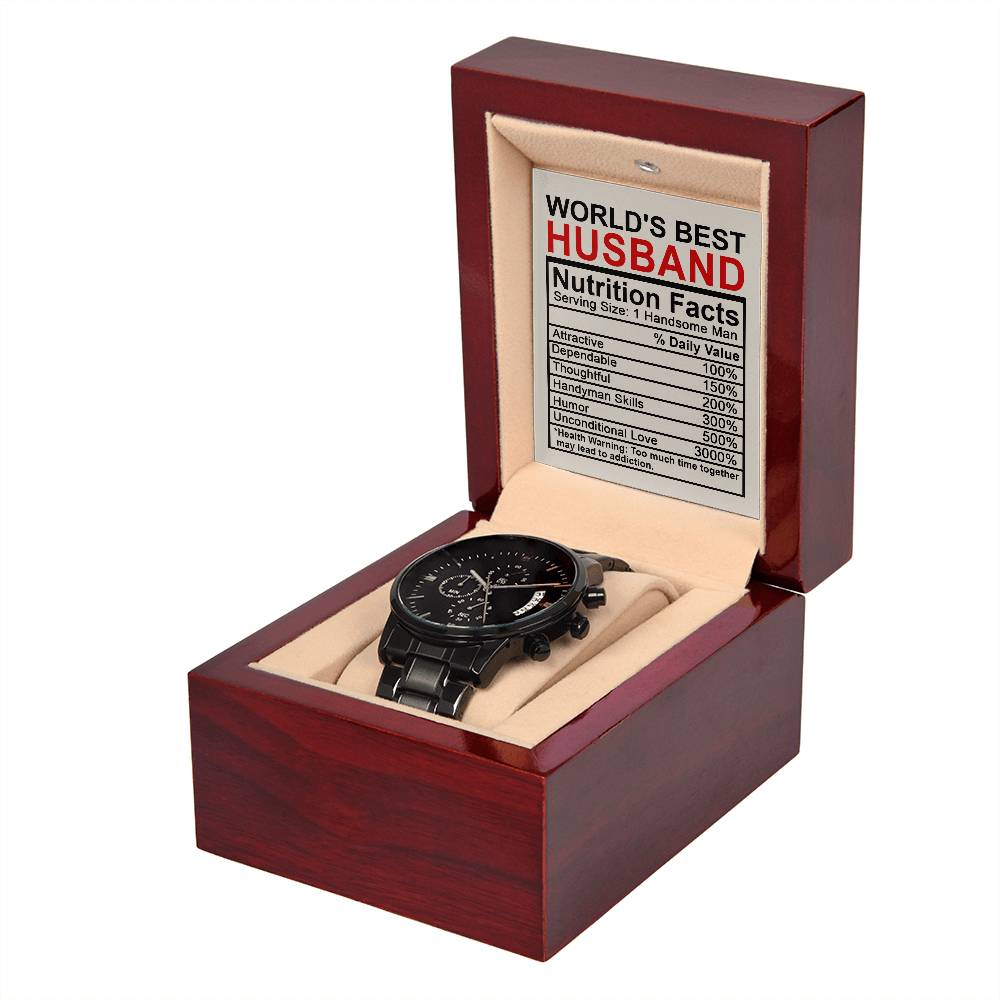 Husband-Nutrition Facts-Metal Chronograph Watch