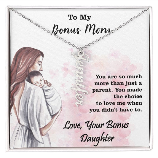 Personalized Vertical Name Necklace Gift For Bonus Mom, Excellent Gift For Bonus Mom