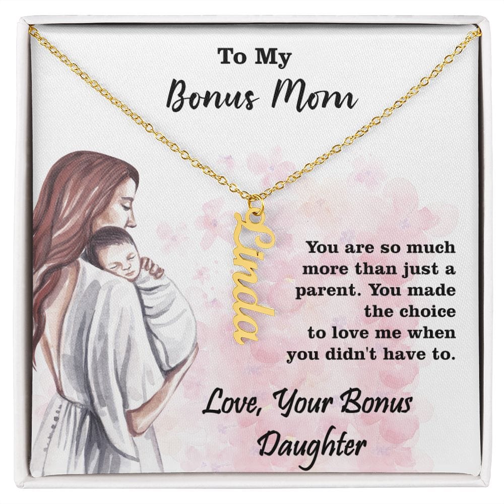 Personalized Vertical Name Necklace Gift For Bonus Mom, Excellent Gift For Bonus Mom