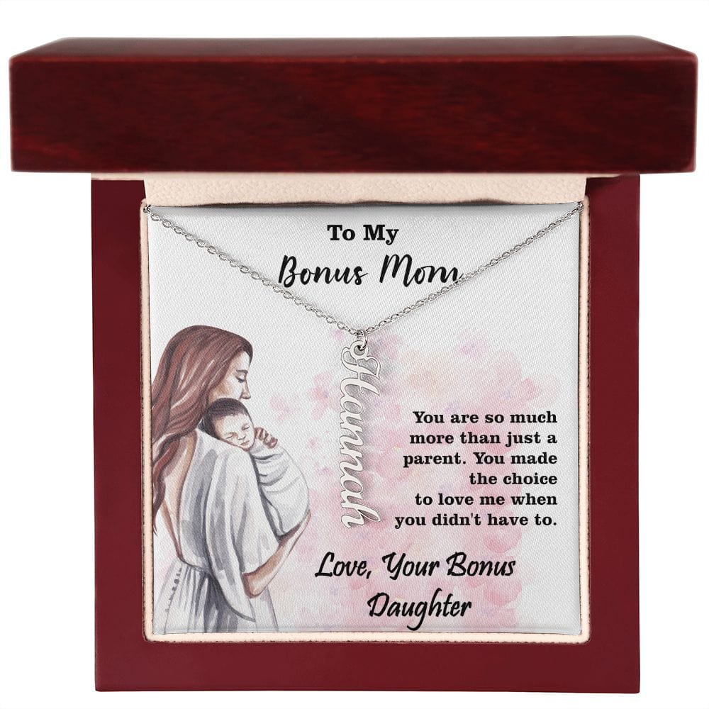 Personalized Vertical Name Necklace Gift For Bonus Mom, Excellent Gift For Bonus Mom