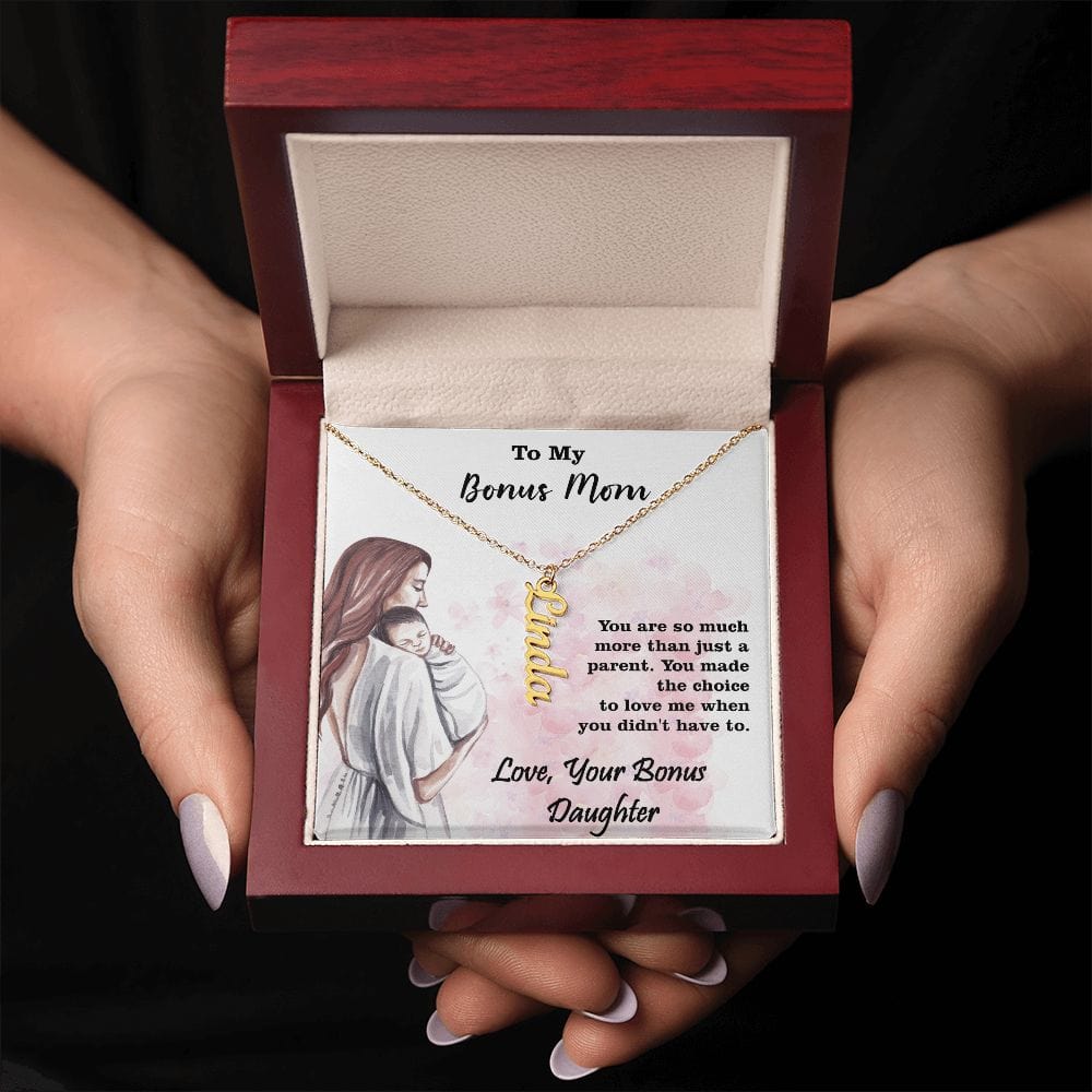 Personalized Vertical Name Necklace Gift For Bonus Mom, Excellent Gift For Bonus Mom