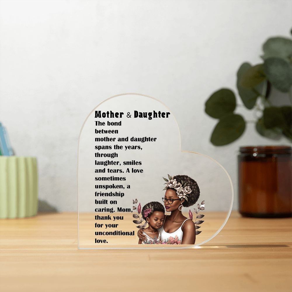 Printed Heart Shaped Acrylic Plaque Gift for Mother and Daughter,