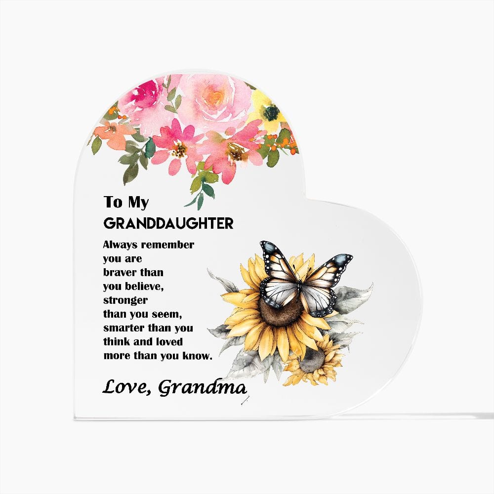 Printed Heart Shaped Acrylic Plaque Gift for Grandaughter