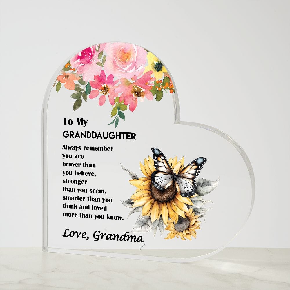 Printed Heart Shaped Acrylic Plaque Gift for Grandaughter