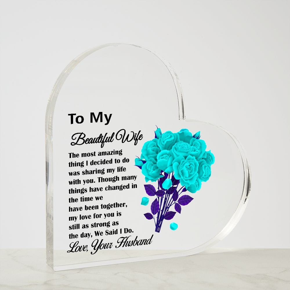 Printed Heart Shaped Acrylic Plaque, Beautiful Gift for Wife