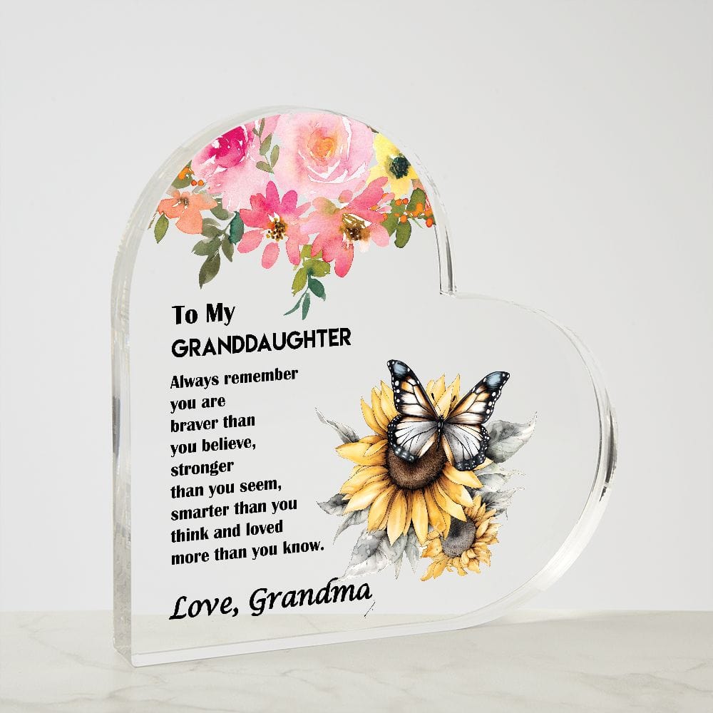 Printed Heart Shaped Acrylic Plaque Gift for Grandaughter