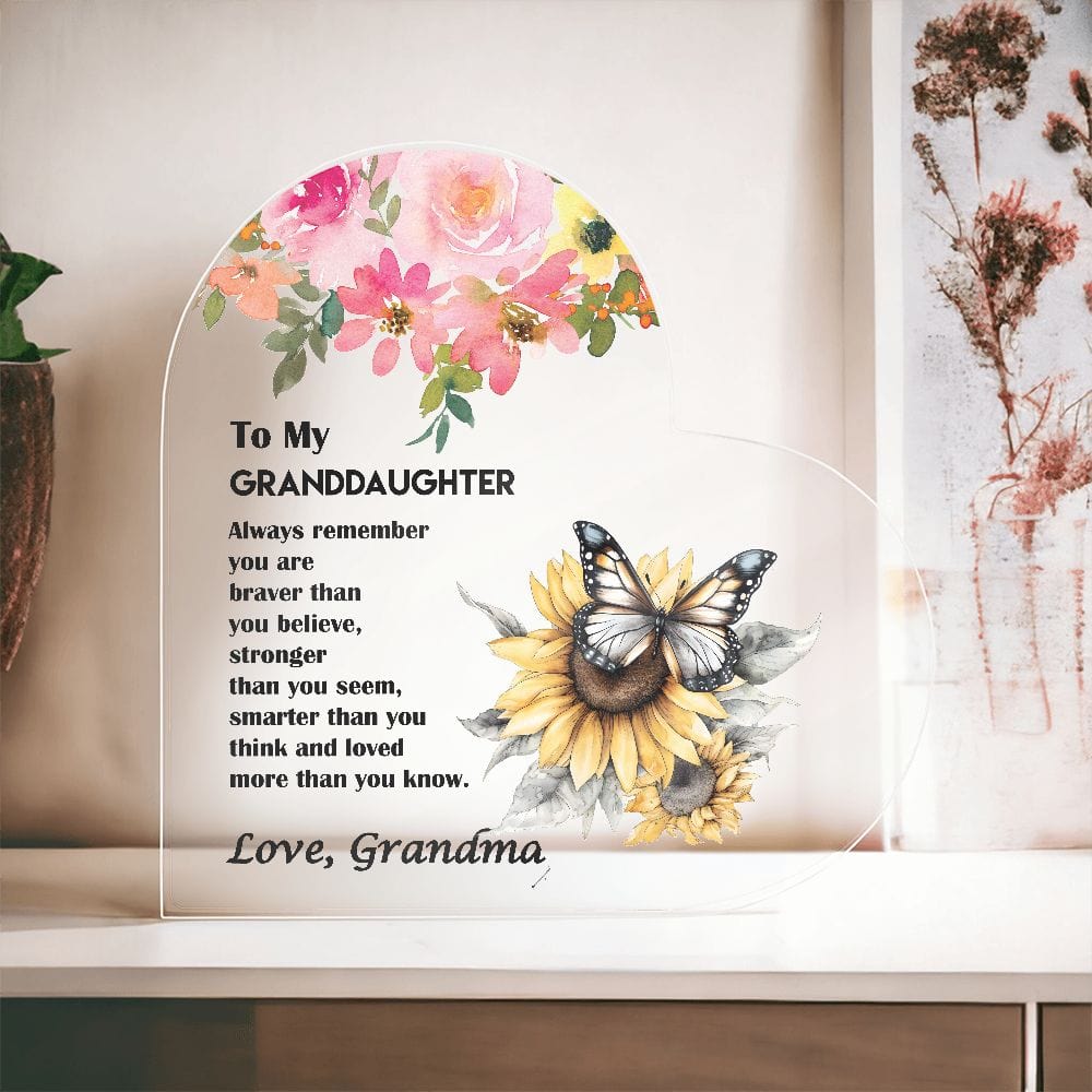 Printed Heart Shaped Acrylic Plaque Gift for Grandaughter