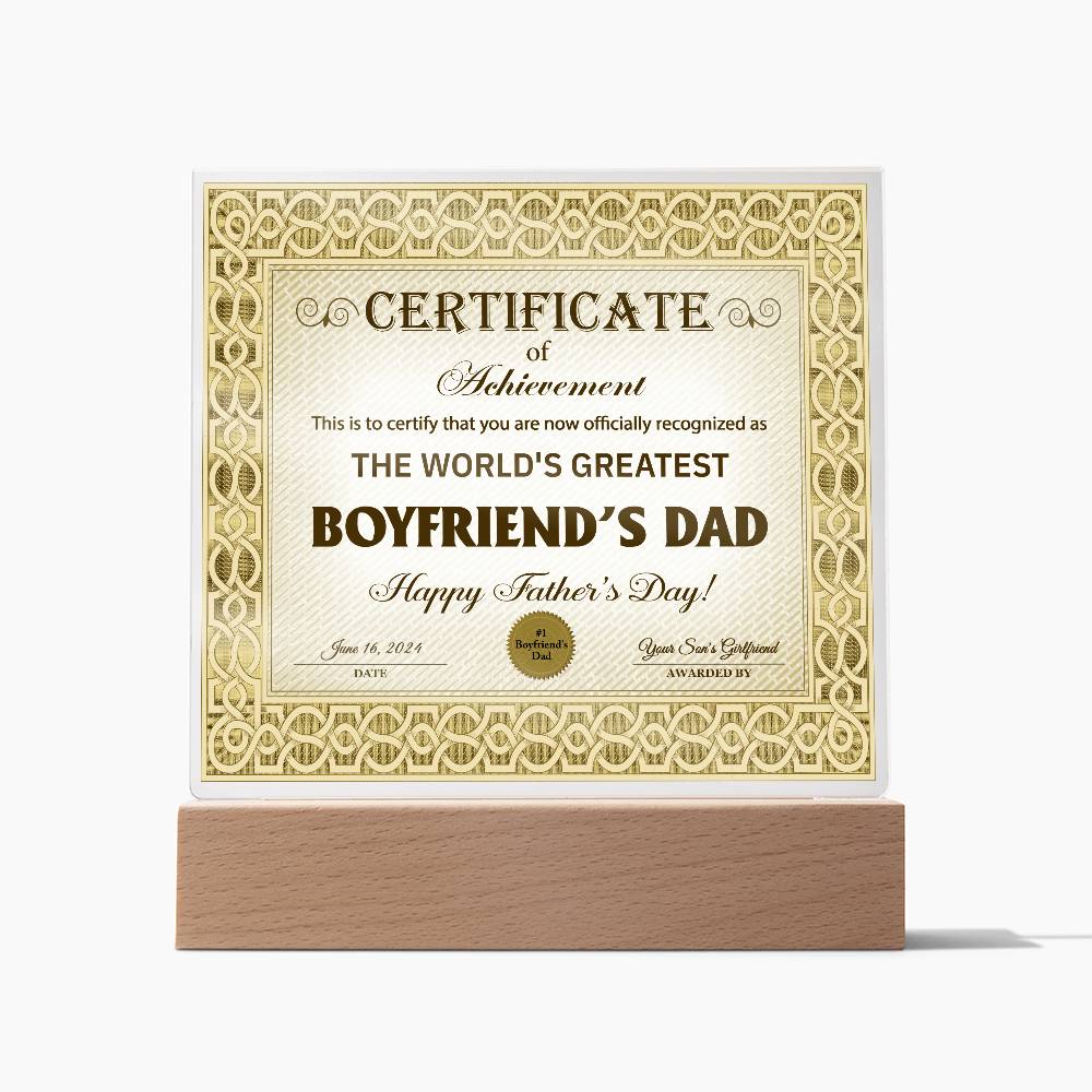 Boyfriend's Dad-Certificate of Achievement - Acrylic