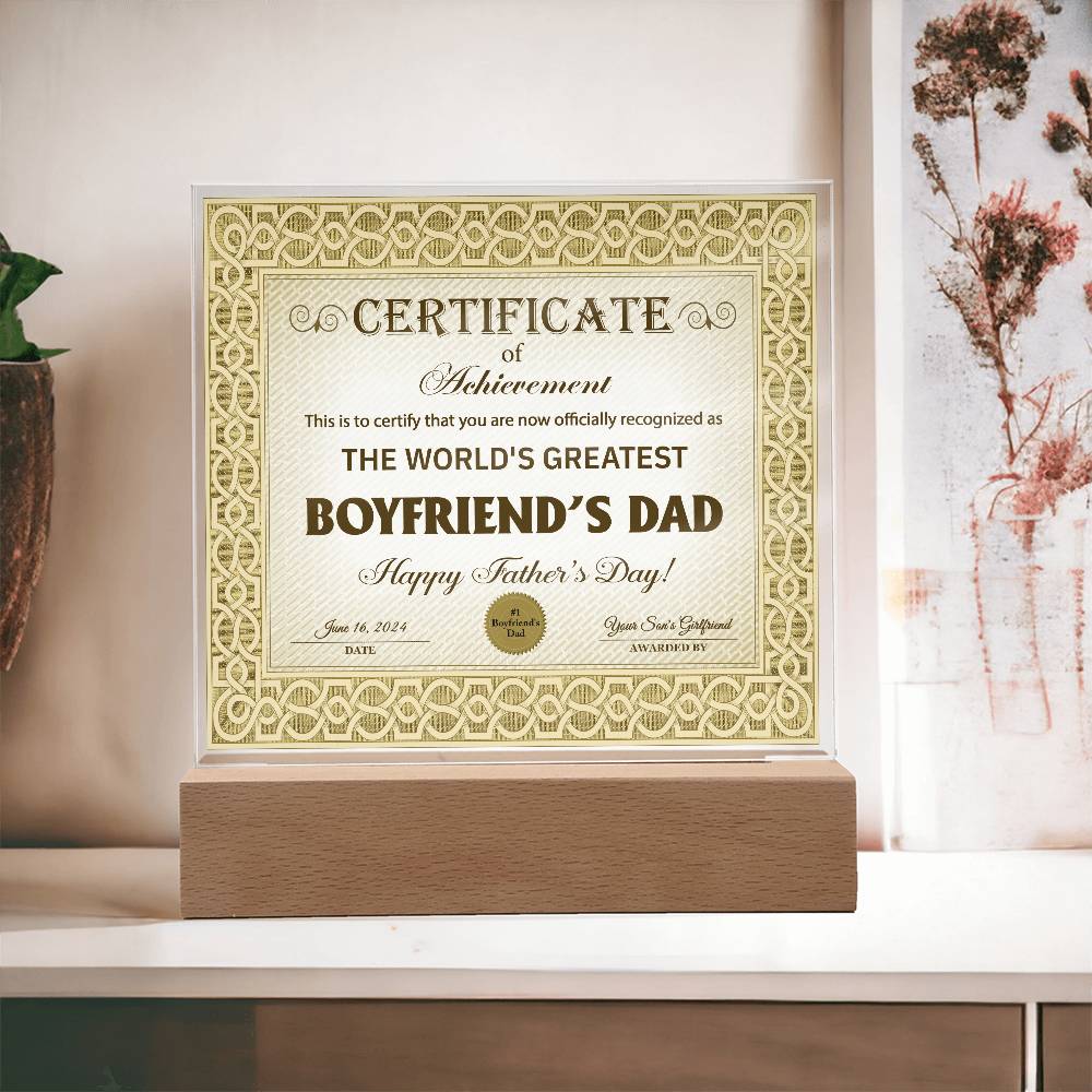 Boyfriend's Dad-Certificate of Achievement - Acrylic