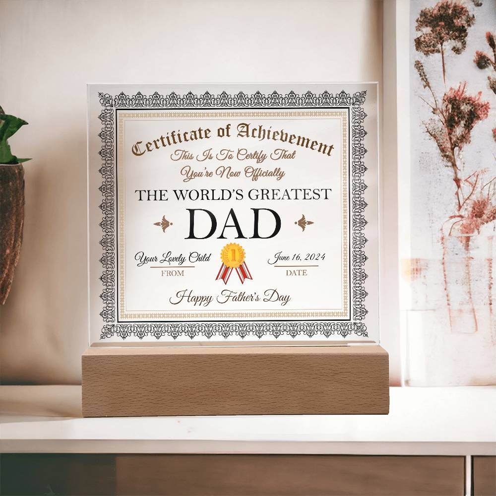 World's Greatest Dad Certificate-Acrylic