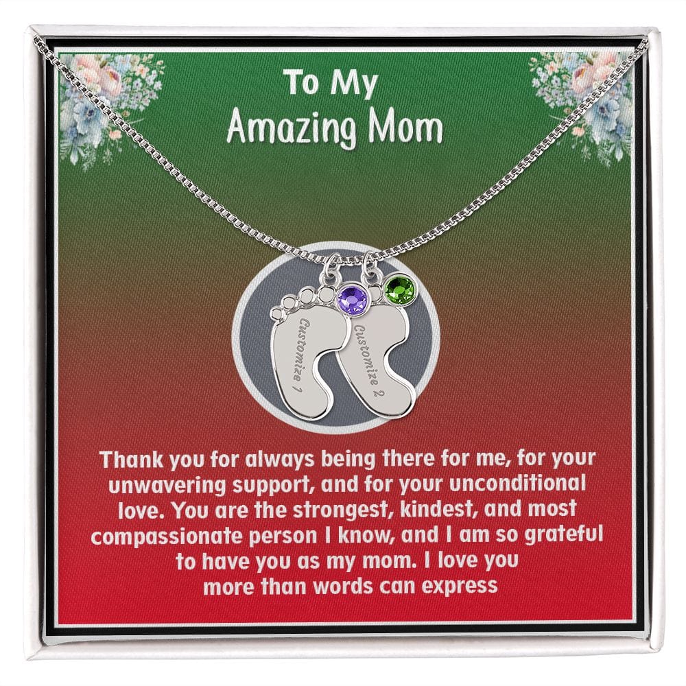 Custom Baby Feet Necklace with Birthstone. Amazing Gift For Mom