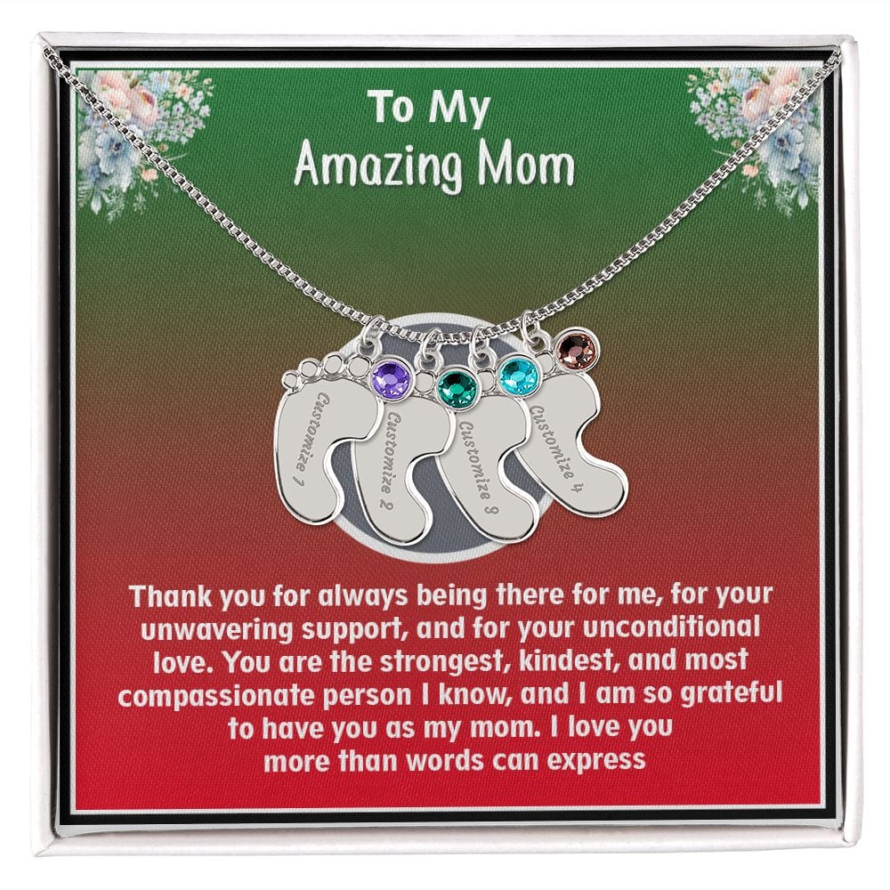 Custom Baby Feet Necklace with Birthstone. Amazing Gift For Mom