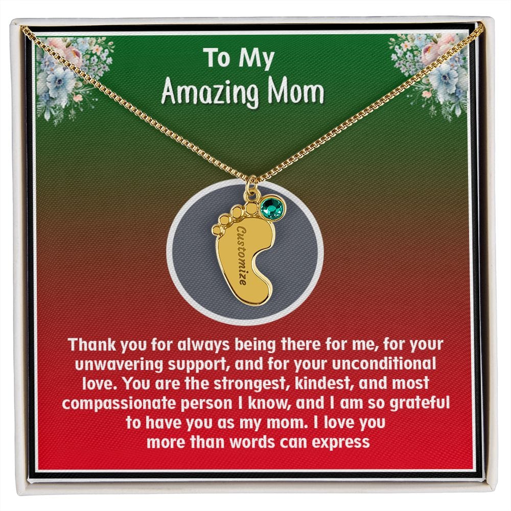 Custom Baby Feet Necklace with Birthstone. Amazing Gift For Mom