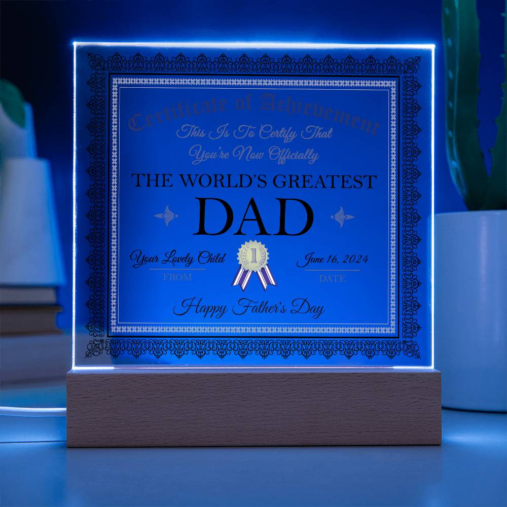 World's Greatest Dad Certificate-Acrylic