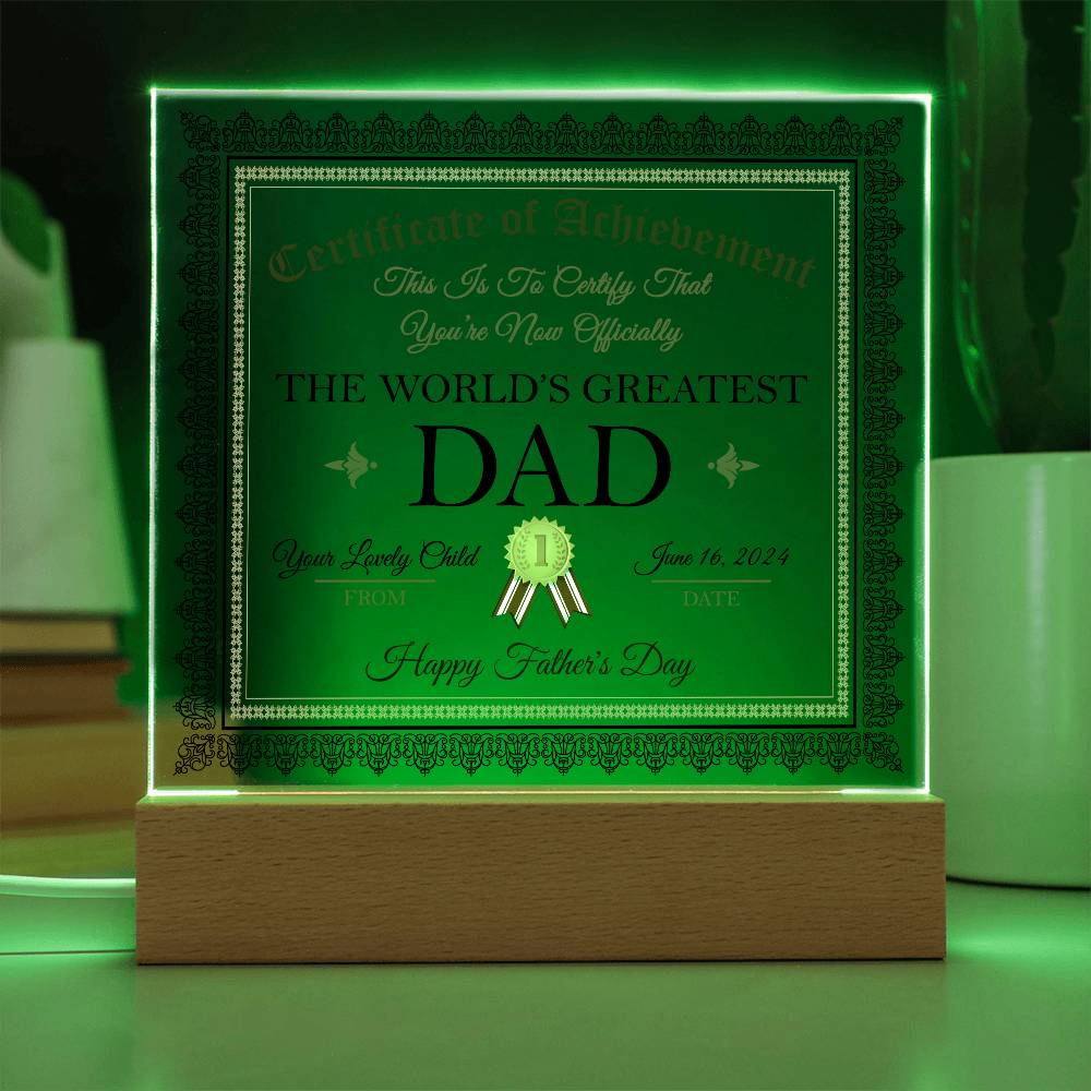 World's Greatest Dad Certificate-Acrylic