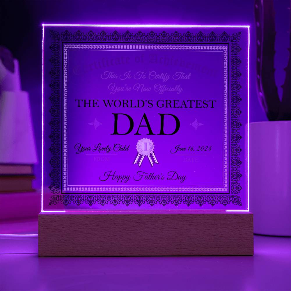 World's Greatest Dad Certificate-Acrylic