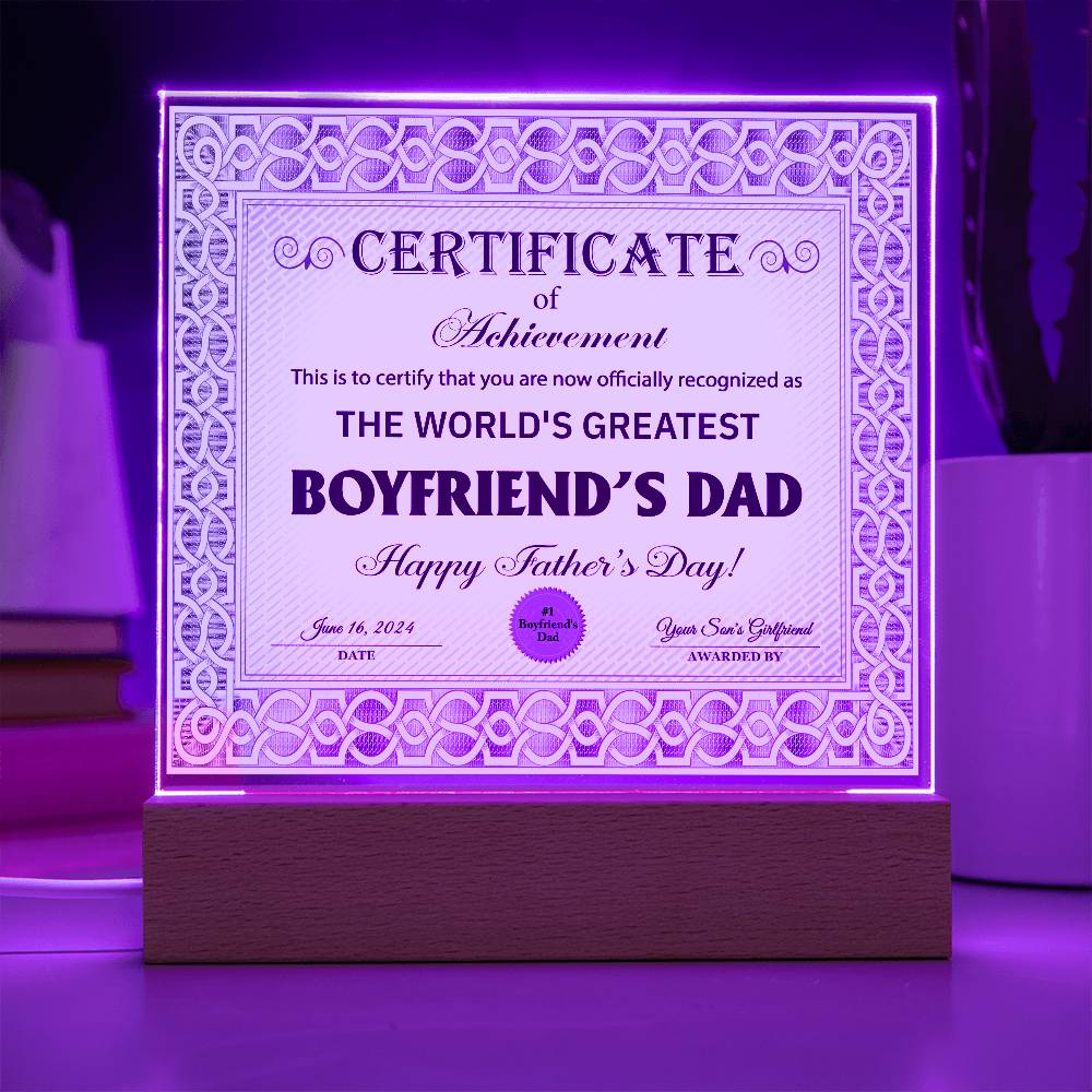 Boyfriend's Dad-Certificate of Achievement - Acrylic