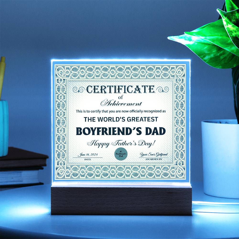 Boyfriend's Dad-Certificate of Achievement - Acrylic