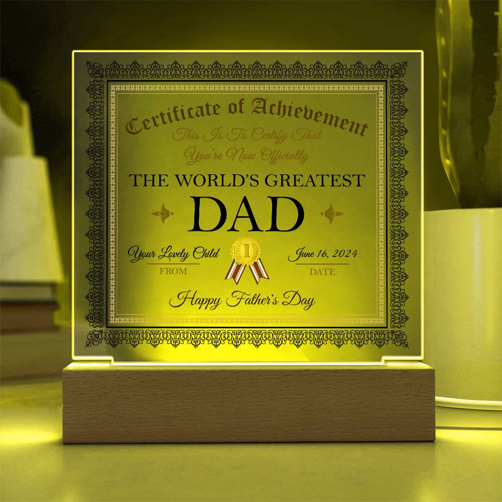 World's Greatest Dad Certificate-Acrylic