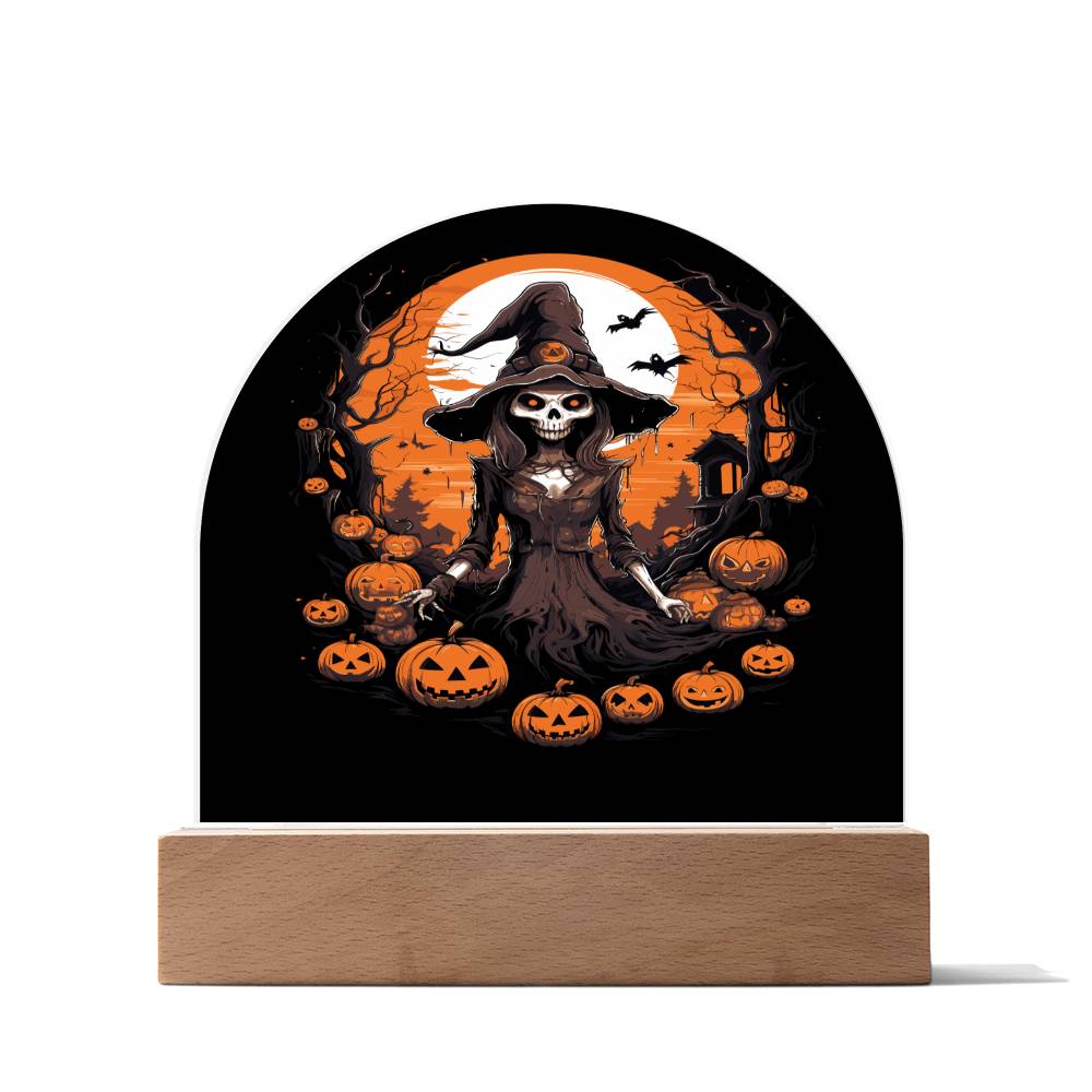 Pumpkin With Which Skull, Beautiful Domed Acrylic Plaque