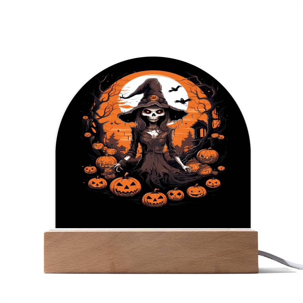 Pumpkin With Which Skull, Beautiful Domed Acrylic Plaque