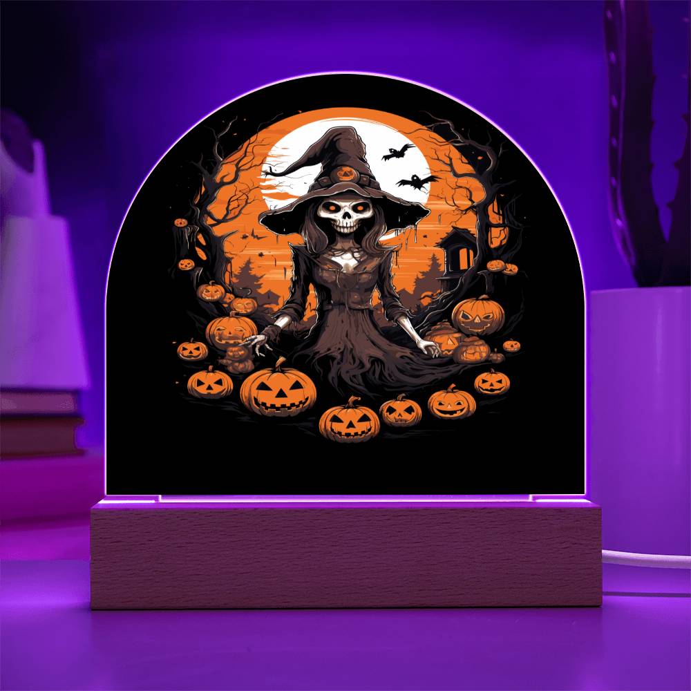 Pumpkin With Which Skull, Beautiful Domed Acrylic Plaque