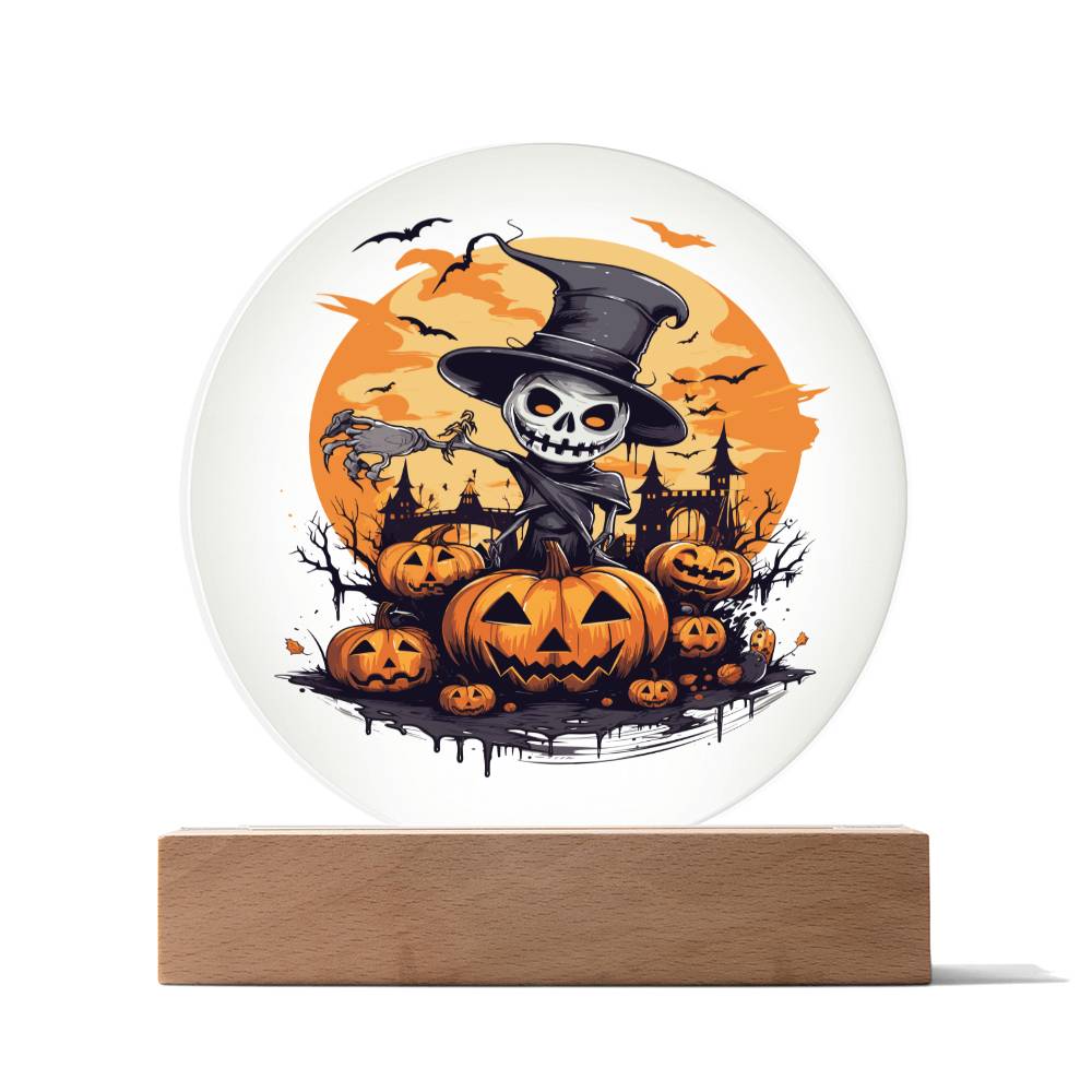 Skull pumpkin hat Halloween, Printed Circle Acrylic Plaque