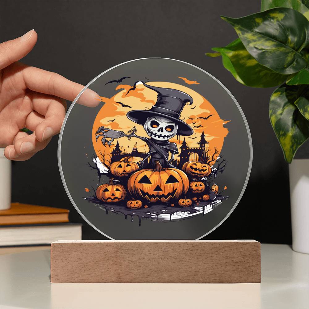 Skull pumpkin hat Halloween, Printed Circle Acrylic Plaque