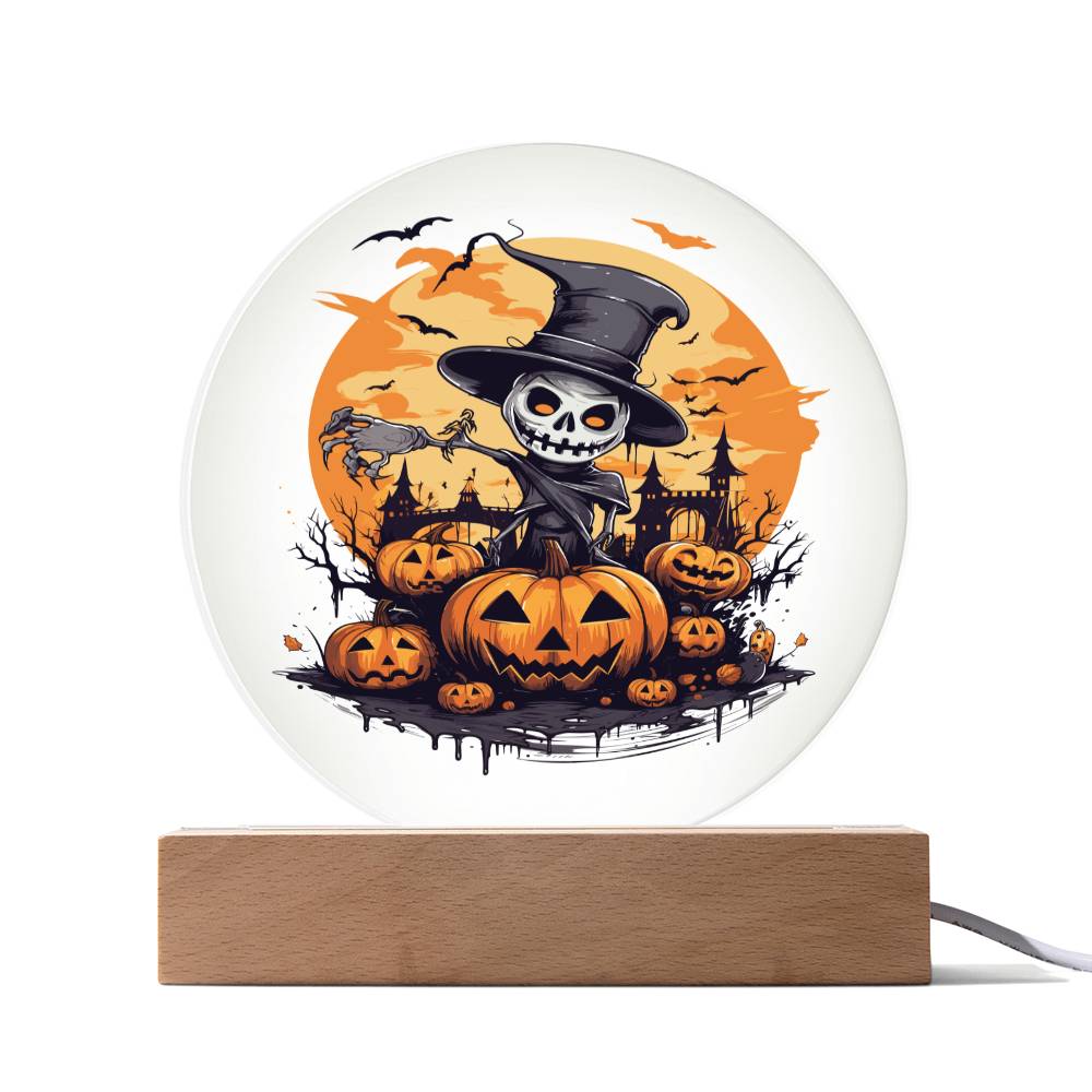 Skull pumpkin hat Halloween, Printed Circle Acrylic Plaque