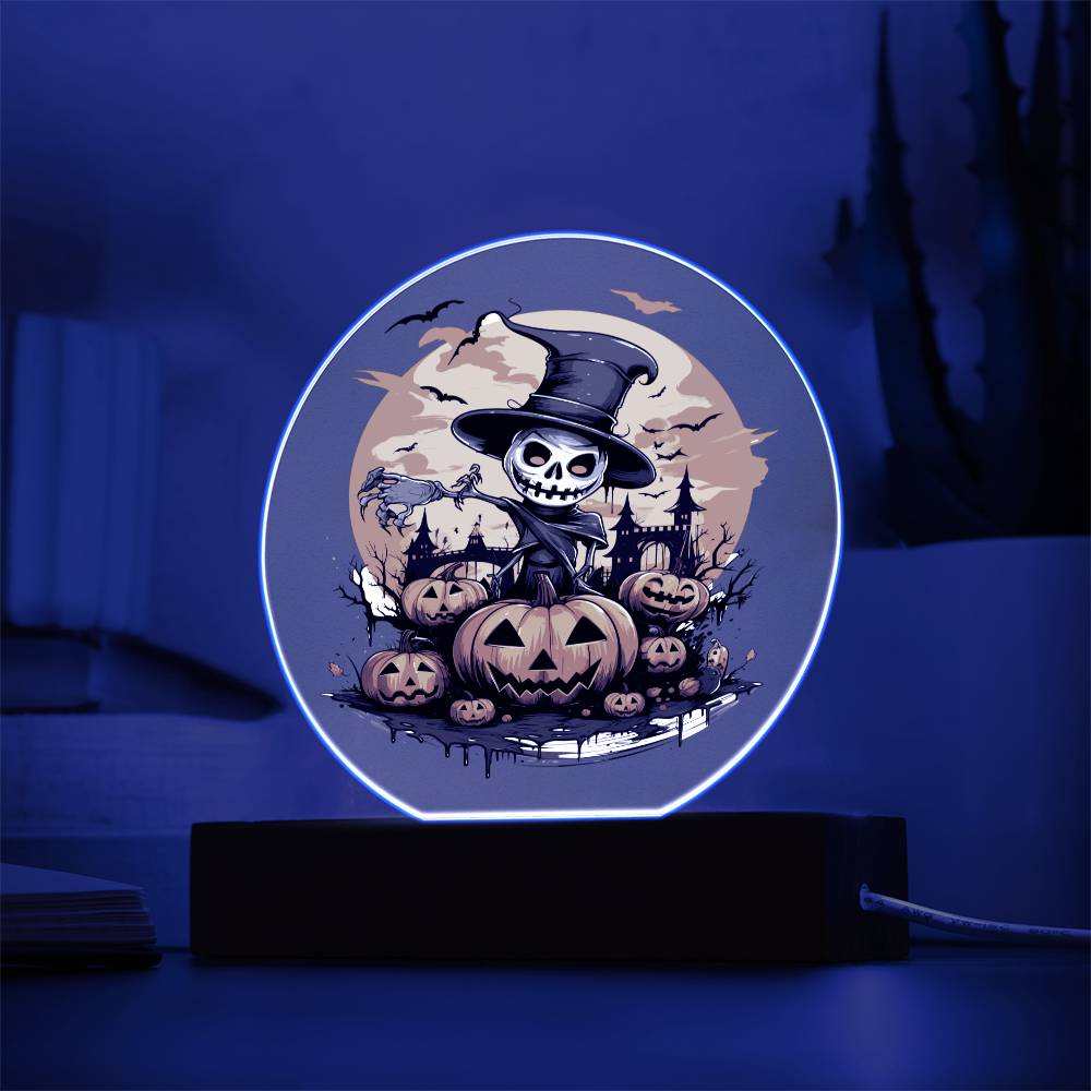 Skull pumpkin hat Halloween, Printed Circle Acrylic Plaque