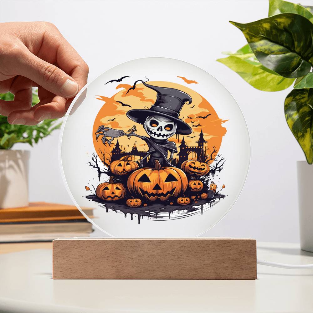 Skull pumpkin hat Halloween, Printed Circle Acrylic Plaque