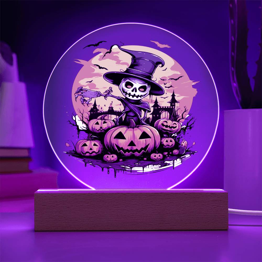 Skull pumpkin hat Halloween, Printed Circle Acrylic Plaque