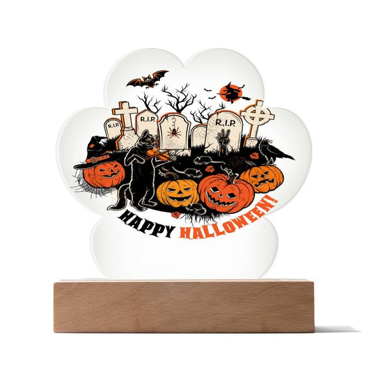 Happy Halloween Acrylic, Printed Paw Print Acrylic Plaque