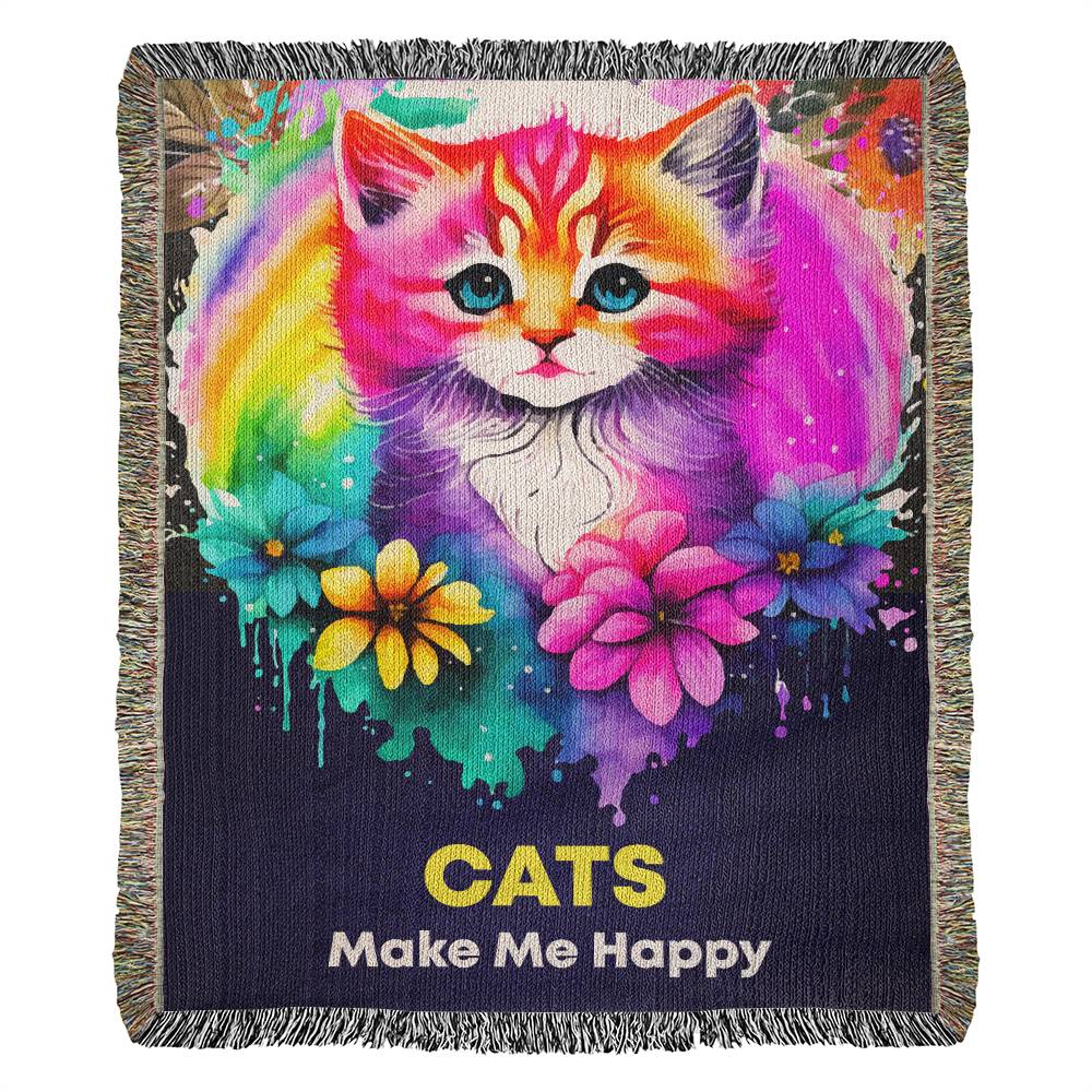 Cats Make Me Happy, Best Cats Blanket, Heirloom Woven Blanket