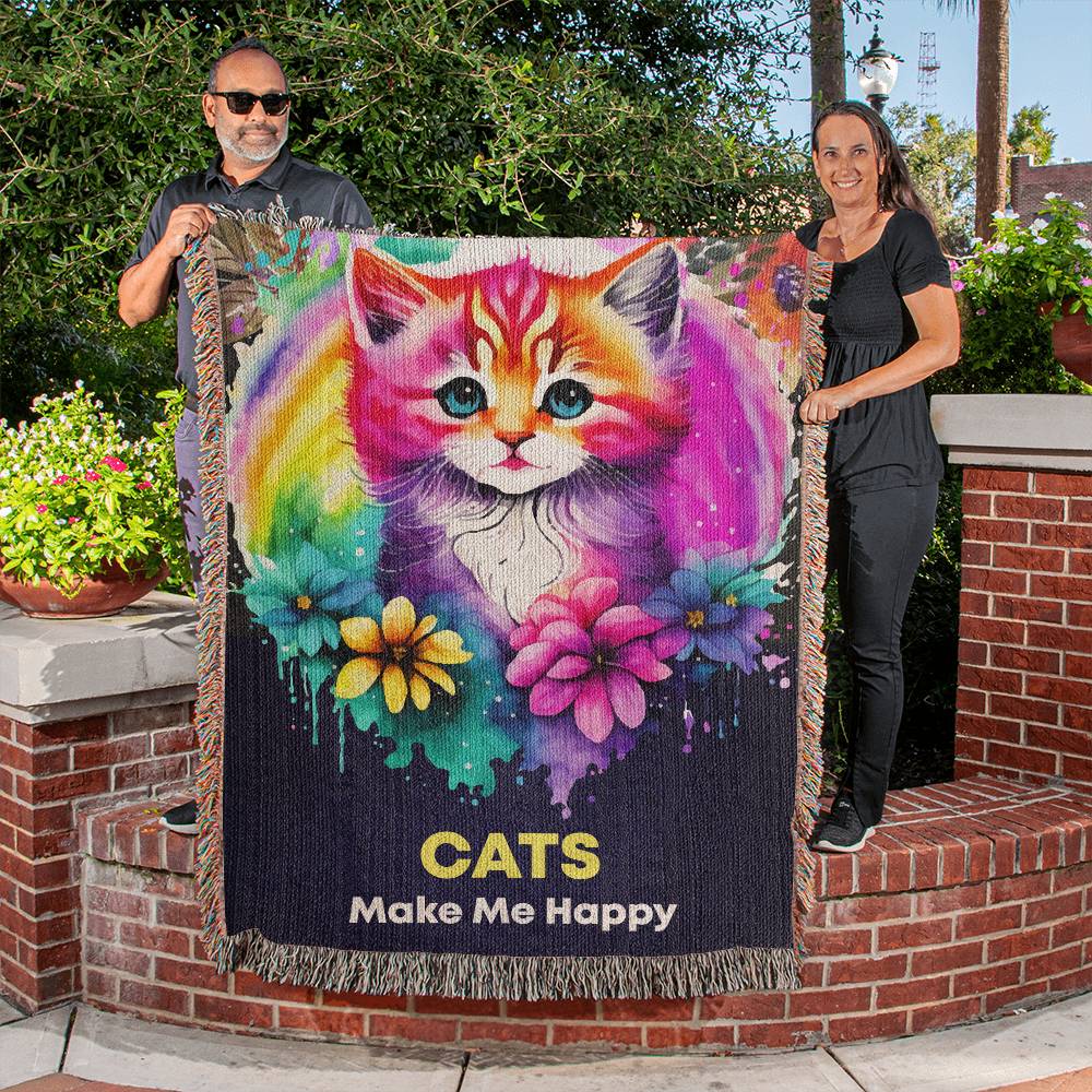 Cats Make Me Happy, Best Cats Blanket, Heirloom Woven Blanket